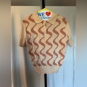 Systemaction Beige & Pink Wave Knit Polo Top